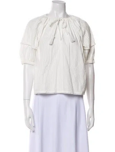 Pre-owned Ulla Johnson Tie Neck Three-quarter Sleeve Crop Top In Neutral