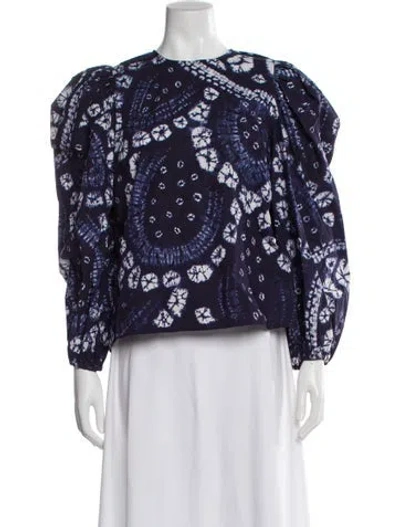 Pre-owned Ulla Johnson Tie-dye Print Crew Neck Blouse In Blue