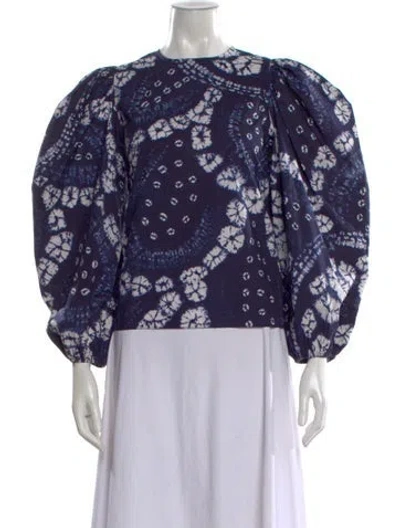 Pre-owned Ulla Johnson Tie-dye Print Crew Neck Blouse In Blue
