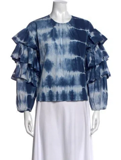 Pre-owned Ulla Johnson Tie-dye Print Crew Neck Blouse In Blue