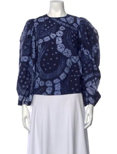Pre-owned Ulla Johnson Tie-dye Print Crew Neck Blouse In Blue