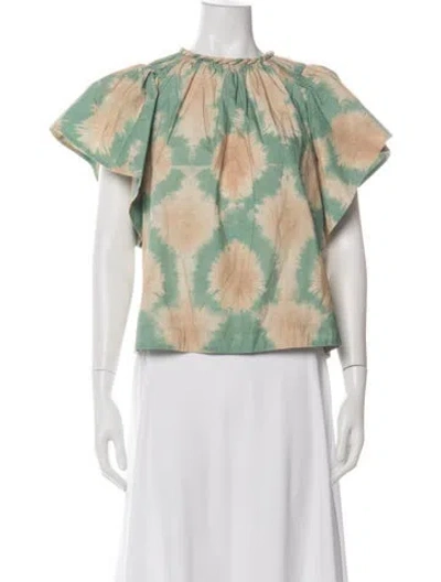 Pre-owned Ulla Johnson Tie-dye Print Crew Neck Blouse In Green