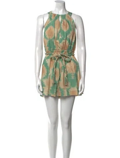 Pre-owned Ulla Johnson Tie-dye Print Crew Neck Romper In Green
