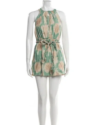 Pre-owned Ulla Johnson Tie-dye Print Crew Neck Romper In Green