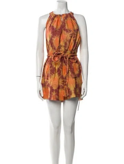 Pre-owned Ulla Johnson Tie-dye Print Crew Neck Romper In Orange