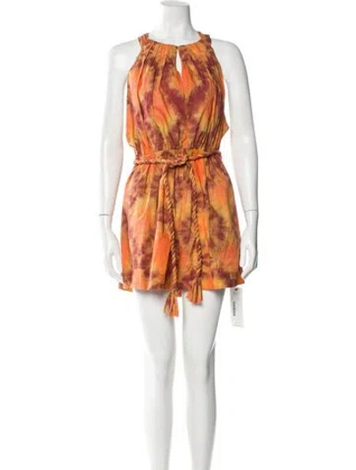 Pre-owned Ulla Johnson Tie-dye Print Crew Neck Romper W/ Tags In Orange