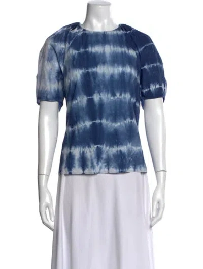 Pre-owned Ulla Johnson Tie-dye Print Crew Neck Top In Blue