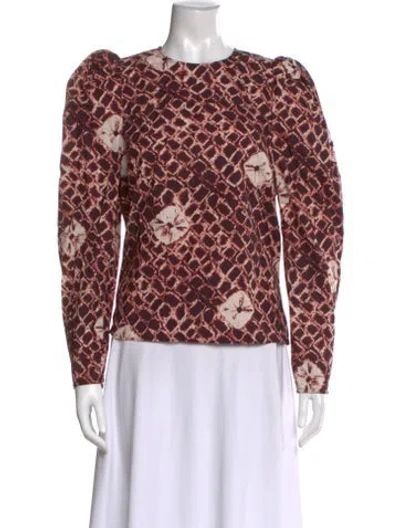 Pre-owned Ulla Johnson Tie-dye Print Crew Neck Top In Burgundy