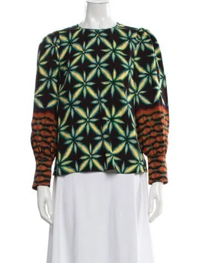 Pre-owned Ulla Johnson Tie-dye Print Crew Neck Top In Green