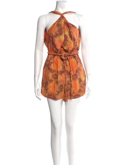 Pre-owned Ulla Johnson Tie-dye Print Halterneck Romper In Orange