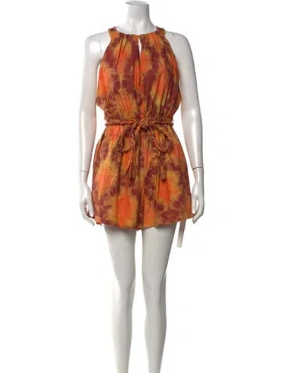 Pre-owned Ulla Johnson Tie-dye Print Halterneck Romper In Orange