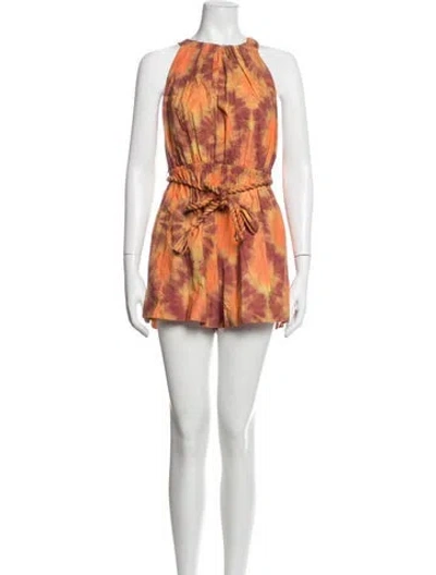 Pre-owned Ulla Johnson Tie-dye Print Halterneck Romper In Orange