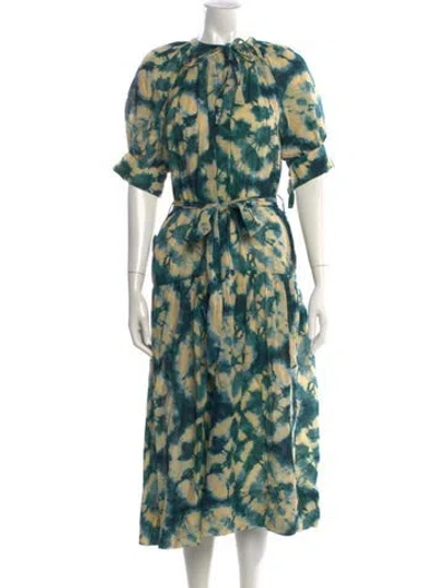 Pre-owned Ulla Johnson Tie-dye Print Knee-length Dress In Green