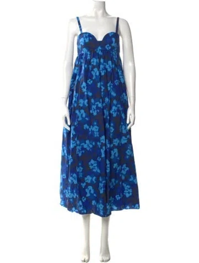 Pre-owned Ulla Johnson Tie-dye Print Long Dress In Blue