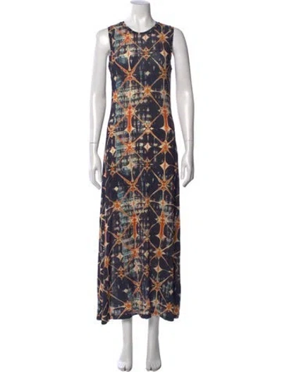 Pre-owned Ulla Johnson Tie-dye Print Long Dress In Blue