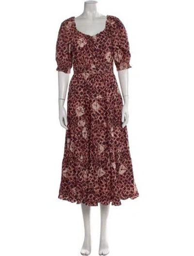 Pre-owned Ulla Johnson Tie-dye Print Long Dress In Burgundy