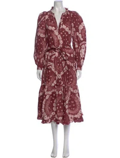 Pre-owned Ulla Johnson Tie-dye Print Long Dress In Burgundy