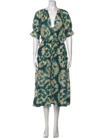 Pre-owned Ulla Johnson Tie-dye Print Long Dress In Green
