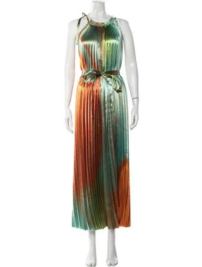 Pre-owned Ulla Johnson Tie-dye Print Long Dress In Green