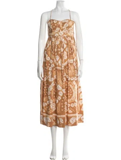 Pre-owned Ulla Johnson Tie-dye Print Long Dress In Neutral