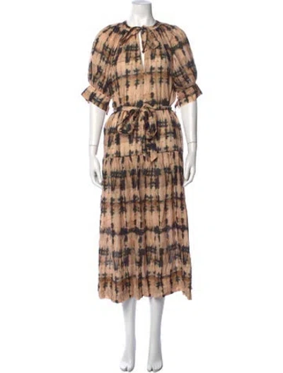 Pre-owned Ulla Johnson Tie-dye Print Long Dress In Neutrals