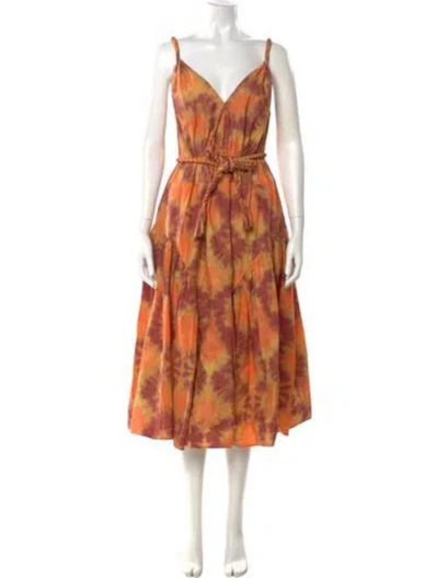 Pre-owned Ulla Johnson Tie-dye Print Long Dress In Orange