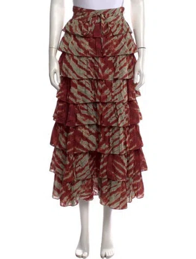 Pre-owned Ulla Johnson Tie-dye Print Long Skirt In Red