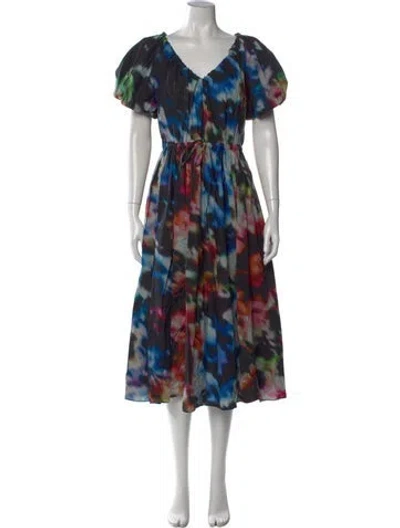 Pre-owned Ulla Johnson Tie-dye Print Midi Length Dress In Black