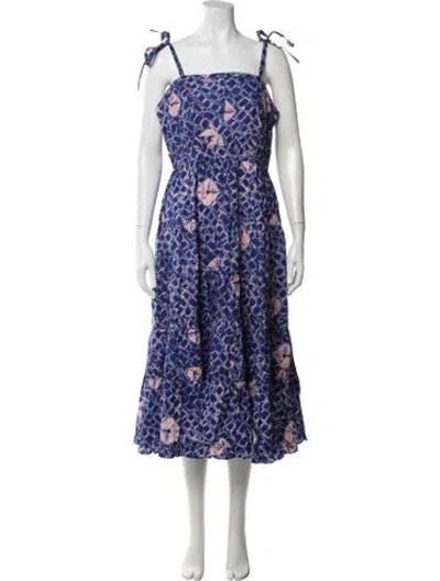 Pre-owned Ulla Johnson Tie-dye Print Midi Length Dress In Blue
