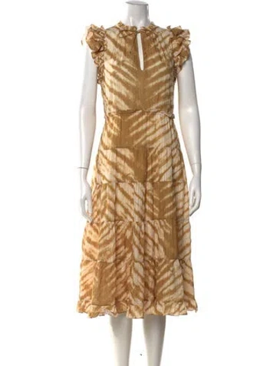 Pre-owned Ulla Johnson Tie-dye Print Midi Length Dress In Brown