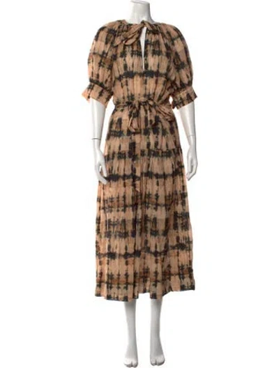 Pre-owned Ulla Johnson Tie-dye Print Midi Length Dress In Brown