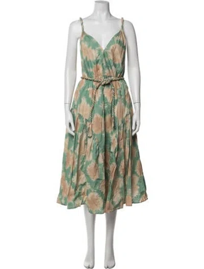 Pre-owned Ulla Johnson Tie-dye Print Midi Length Dress In Green