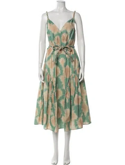 Pre-owned Ulla Johnson Tie-dye Print Midi Length Dress In Green