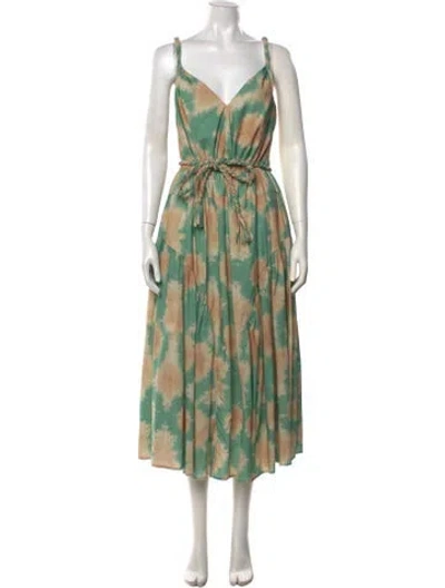 Pre-owned Ulla Johnson Tie-dye Print Midi Length Dress In Green