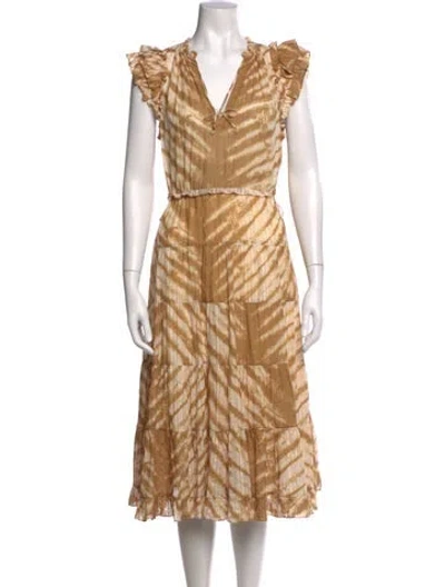 Pre-owned Ulla Johnson Tie-dye Print Midi Length Dress In Neutral