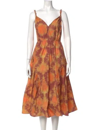 Pre-owned Ulla Johnson Tie-dye Print Midi Length Dress In Orange