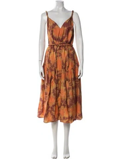 Pre-owned Ulla Johnson Tie-dye Print Midi Length Dress In Orange