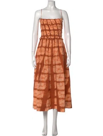 Pre-owned Ulla Johnson Tie-dye Print Midi Length Dress In Orange