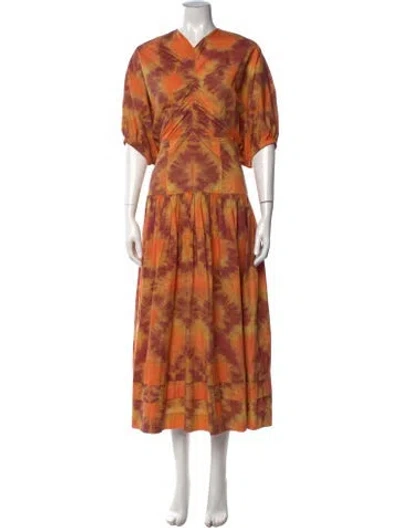 Pre-owned Ulla Johnson Tie-dye Print Midi Length Dress In Orange