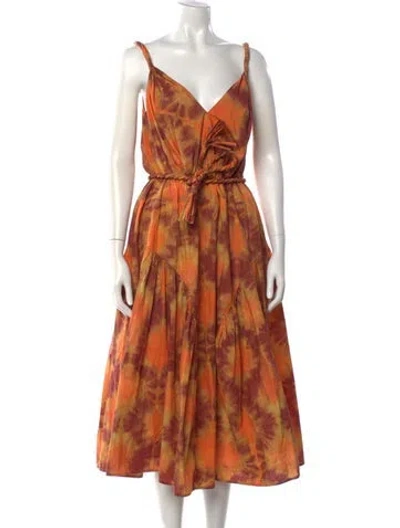 Pre-owned Ulla Johnson Tie-dye Print Midi Length Dress In Orange