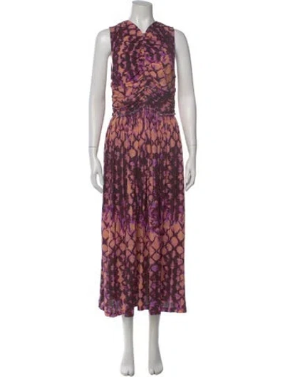 Pre-owned Ulla Johnson Tie-dye Print Midi Length Dress In Purple