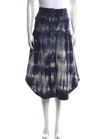 Pre-owned Ulla Johnson Tie-dye Print Midi Length Skirt In Blue