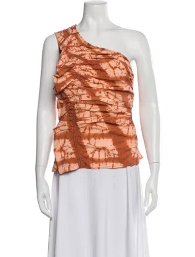 Pre-owned Ulla Johnson Tie-dye Print One-shoulder Top In Orange