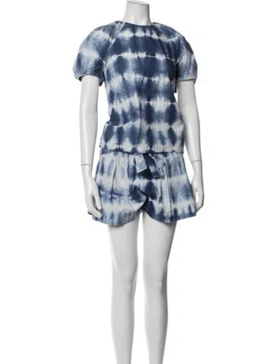 Pre-owned Ulla Johnson Tie-dye Print Pleated Accents Short Set In Blue