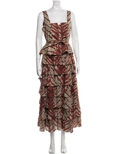 Pre-owned Ulla Johnson Tie-dye Print Ruffle Embellishment Skirt Set In Brown