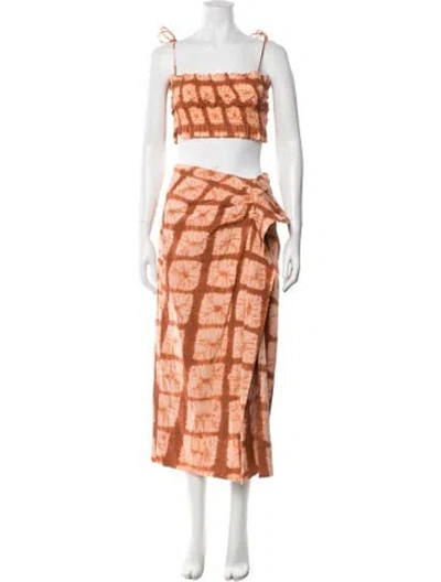 Pre-owned Ulla Johnson Tie-dye Print Ruffle Embellishment Skirt Set In Orange