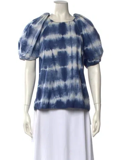Pre-owned Ulla Johnson Tie-dye Print Scoop Neck Blouse In Blue