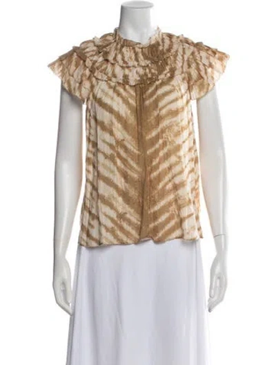 Pre-owned Ulla Johnson Tie-dye Print Short Sleeve Blouse In Neutrals