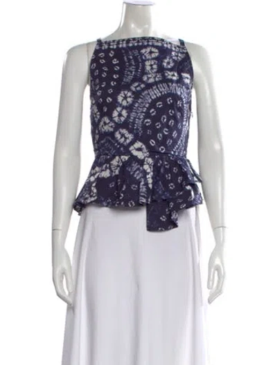 Pre-owned Ulla Johnson Tie-dye Print Square Neckline Blouse In Blue