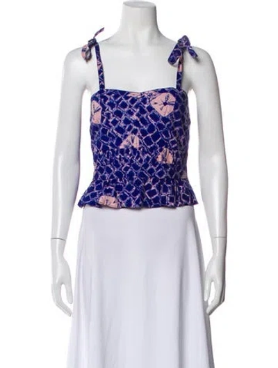 Pre-owned Ulla Johnson Tie-dye Print Square Neckline Crop Top In Blue